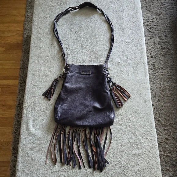 Emanuel Ungaro Paris Leather Fringe Crossbody Bag Boho Hippie Festival Purse - Picture 6 of 16